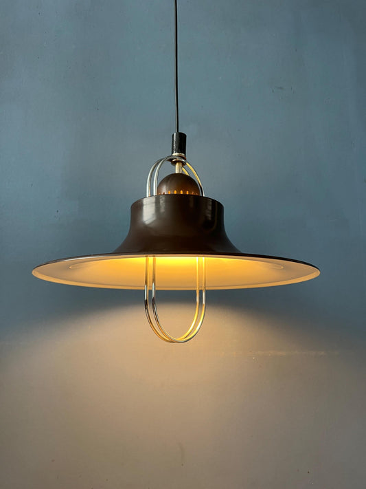 Brown Mid Century Pendant Lamp with Chrome Details