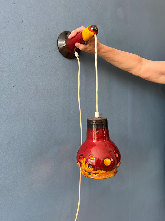 Red West Germany Ceramic Fat Lava Fishing Rod Wall Lamp