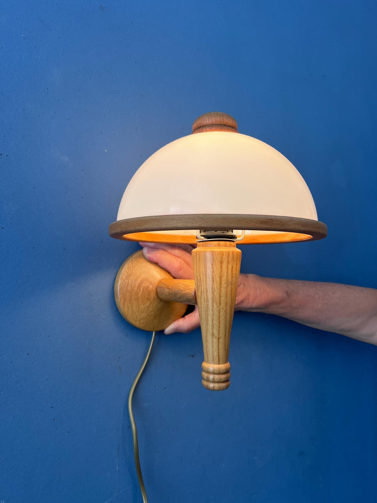 Vintage Steinhauer Wall Lamp Mid Century Adjustable Wooden Arm Plexiglass Light