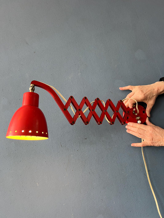 Mid Century Red Hala Vintage Scissor Wall Lamp