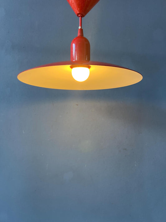 Small Vintage Red Metal Space Age Pendant Lamp