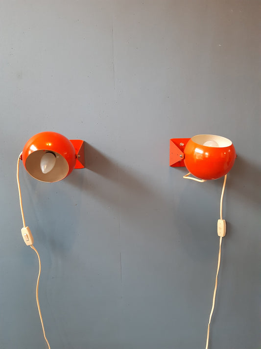 Vintage Pair of Orange Wall Lamps