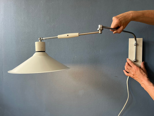 White Swing-Arm Wall Lamp / Metal Mid Century Light