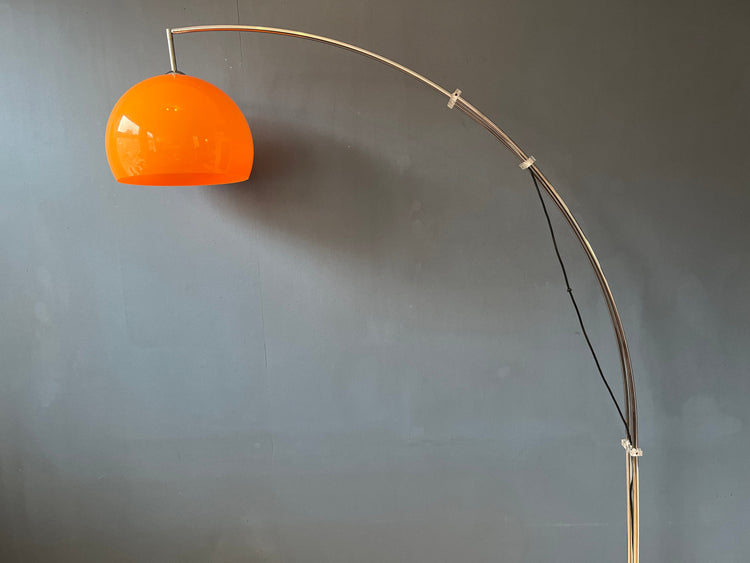 space age floor lamp, arc floor lamp, goffredo reggiani lamp, orange lamp