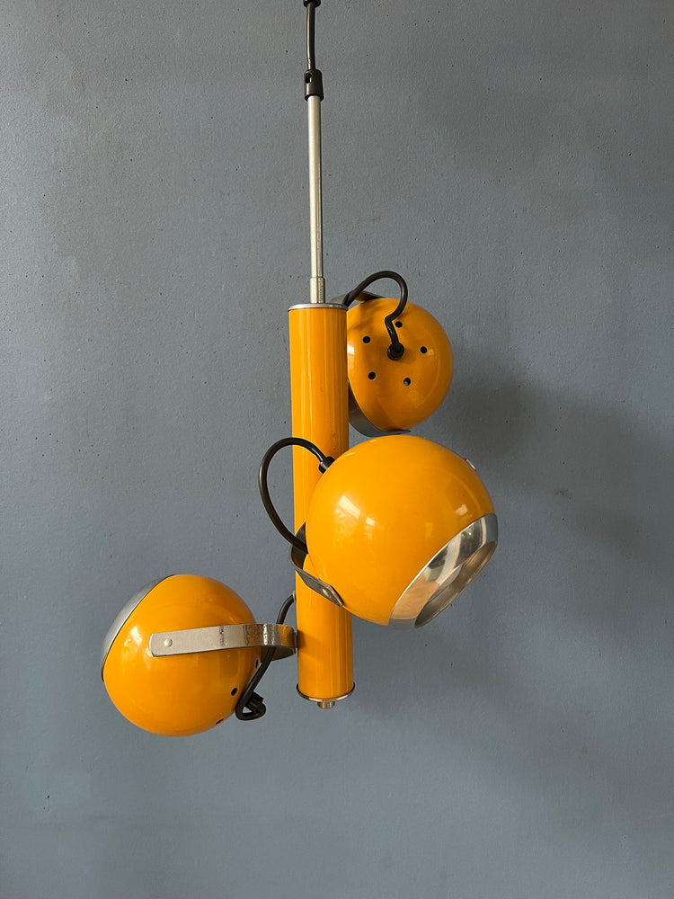 Vintage Space Age Pendant Lamp with Three Yellow Eyeball Shades