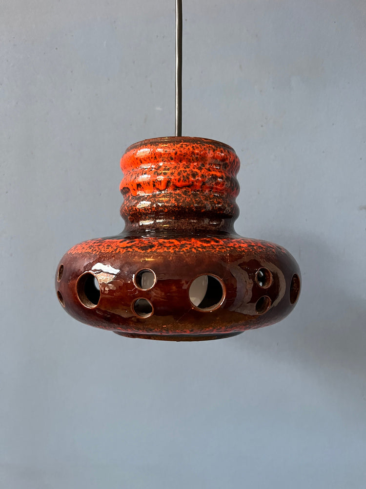 Red Mid Century West Germany Ceramic Pendant Lamp