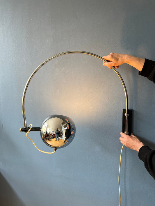 herda arc lamp, herda wall lamp, vintage arc wall light, space age light, vintage chrome lamp