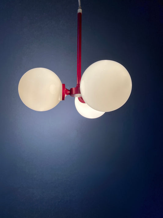 Red Mid Century Opaline Glass Chandelier