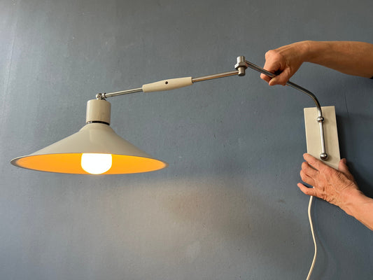 White Swing-Arm Wall Lamp / Metal Mid Century Light