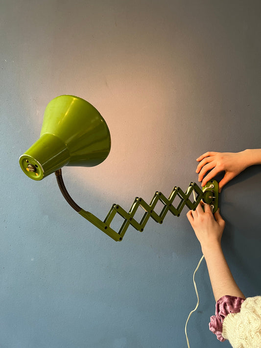 Green Space Age Scissor Wall Lamp / Mid Century Modern Light / 70s Vintage Lighting