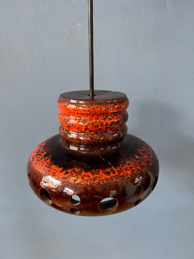 Red Mid Century West Germany Ceramic Pendant Lamp