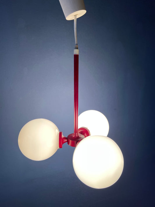 Red Mid Century Opaline Glass Chandelier