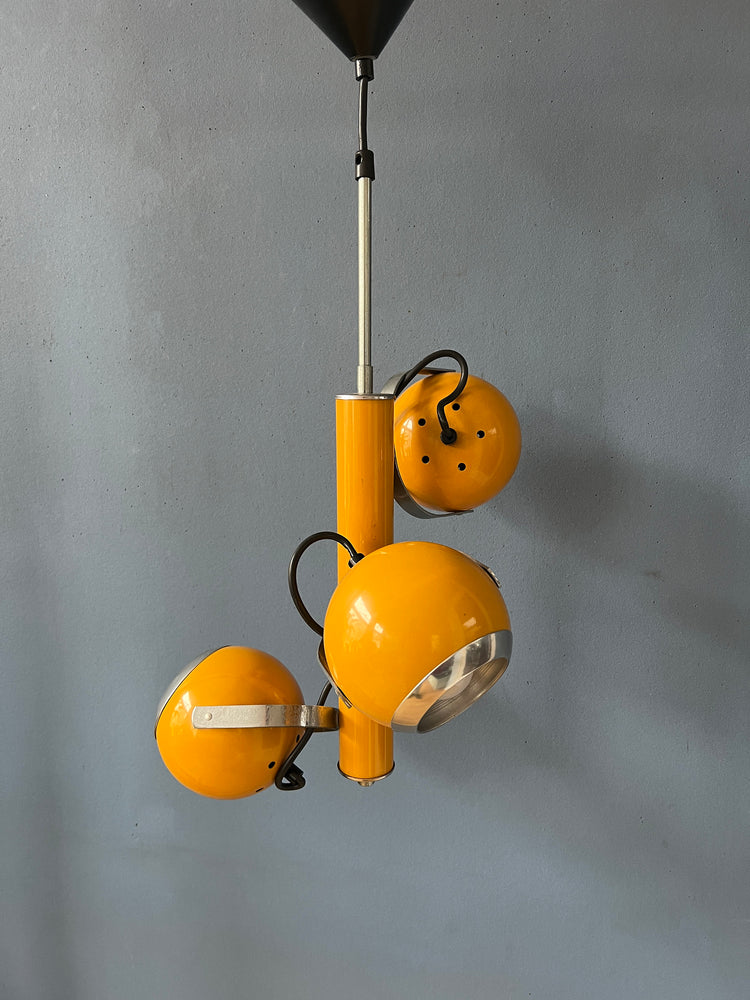Vintage Space Age Pendant Lamp with Three Yellow Eyeball Shades