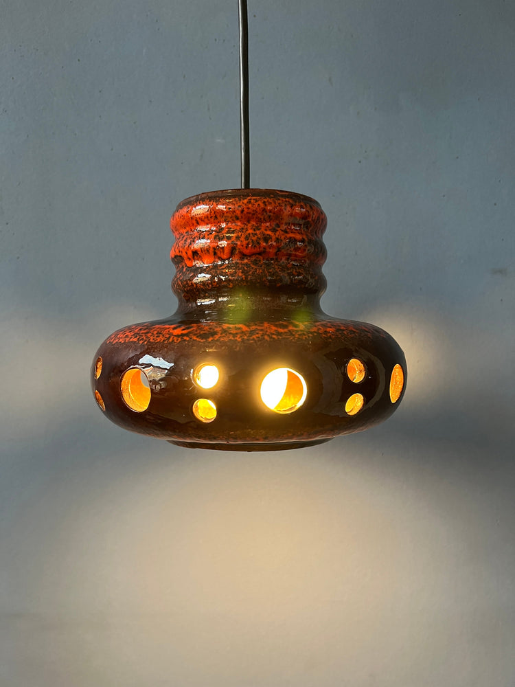 Red Mid Century West Germany Ceramic Pendant Lamp