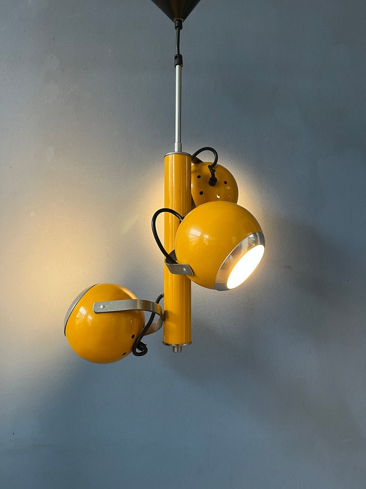 Vintage Space Age Pendant Lamp with Three Yellow Eyeball Shades