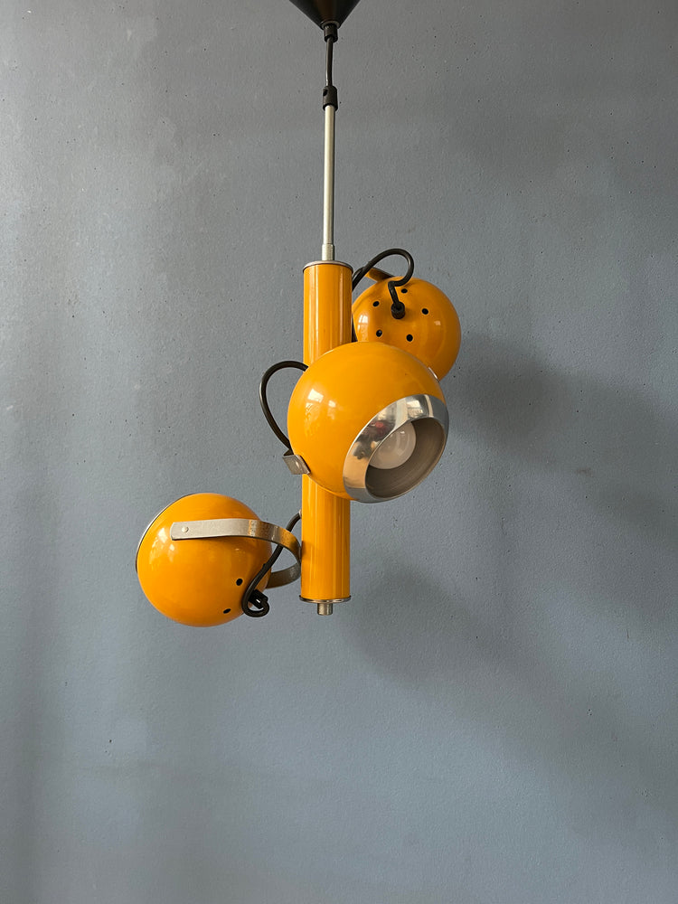 Vintage Space Age Pendant Lamp with Three Yellow Eyeball Shades
