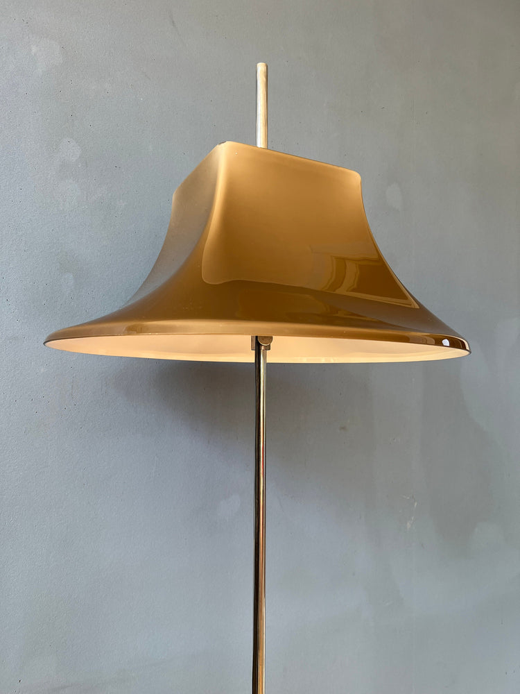 Willem Hagoort Space Age Floor Lamp / Mid Century Standing Light with Brown/Beige Acrylic Glass Shade