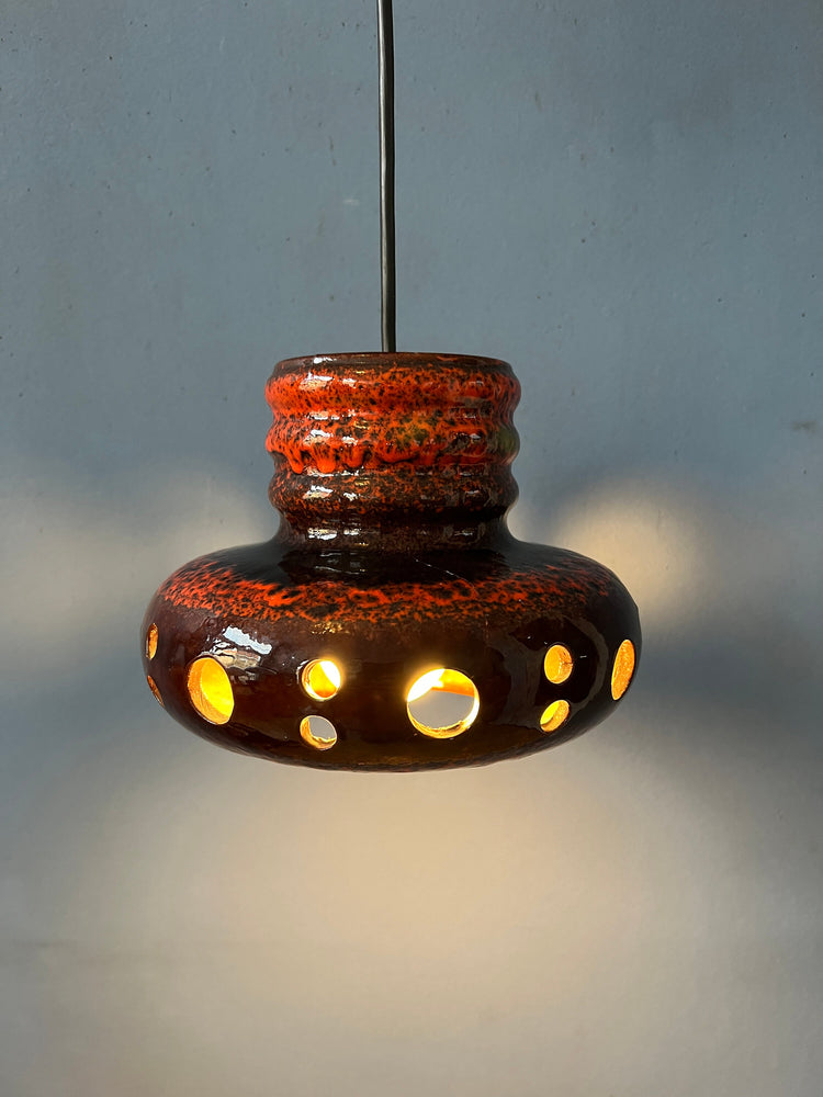 Red Mid Century West Germany Ceramic Pendant Lamp