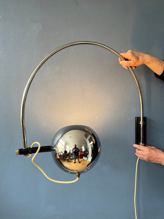 Vintage Herda Eyeball Wall Lamp | Space Age Chrome Lighting | 70s Arc Light