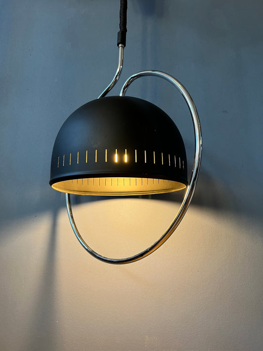 Dijkstra Space Age Hanging Lamp with Chrome Frame and Black Metal Shade